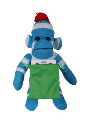 Soft Plush Blue Sock Monkey With Gift Card Sack 10"