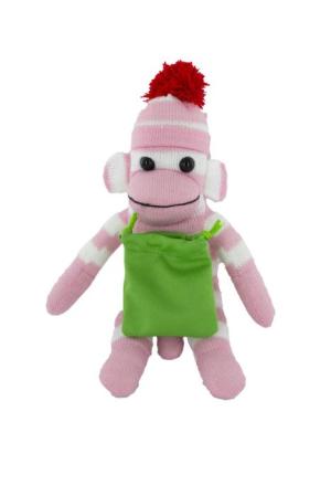 Soft Plush Pink Sock Monkey With Gift Card Sack 10"