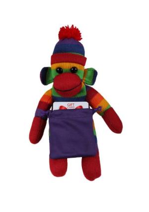 Soft Plush Rainbow Sock Monkey With Gift Card Sack 10"