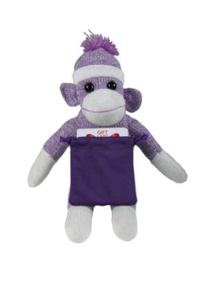 Soft Plush Purple Sock Monkey With Gift Card Sack 10"