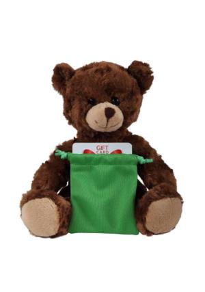 Soft Plush Chocolate Curly Sitting Bear with gift card sack 6"