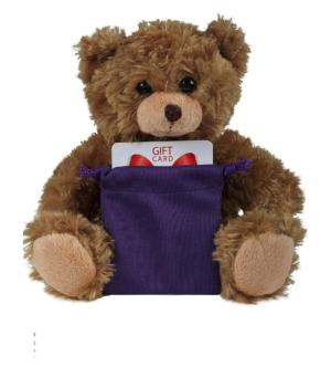 Soft Plush Mocha Curly Sitting Bear with gift card sack 6"