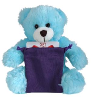 Soft Plush Blue Bear with Gift Card Sack 8"