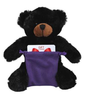 Soft Plush Black Bear with Gift Card Sack 8"